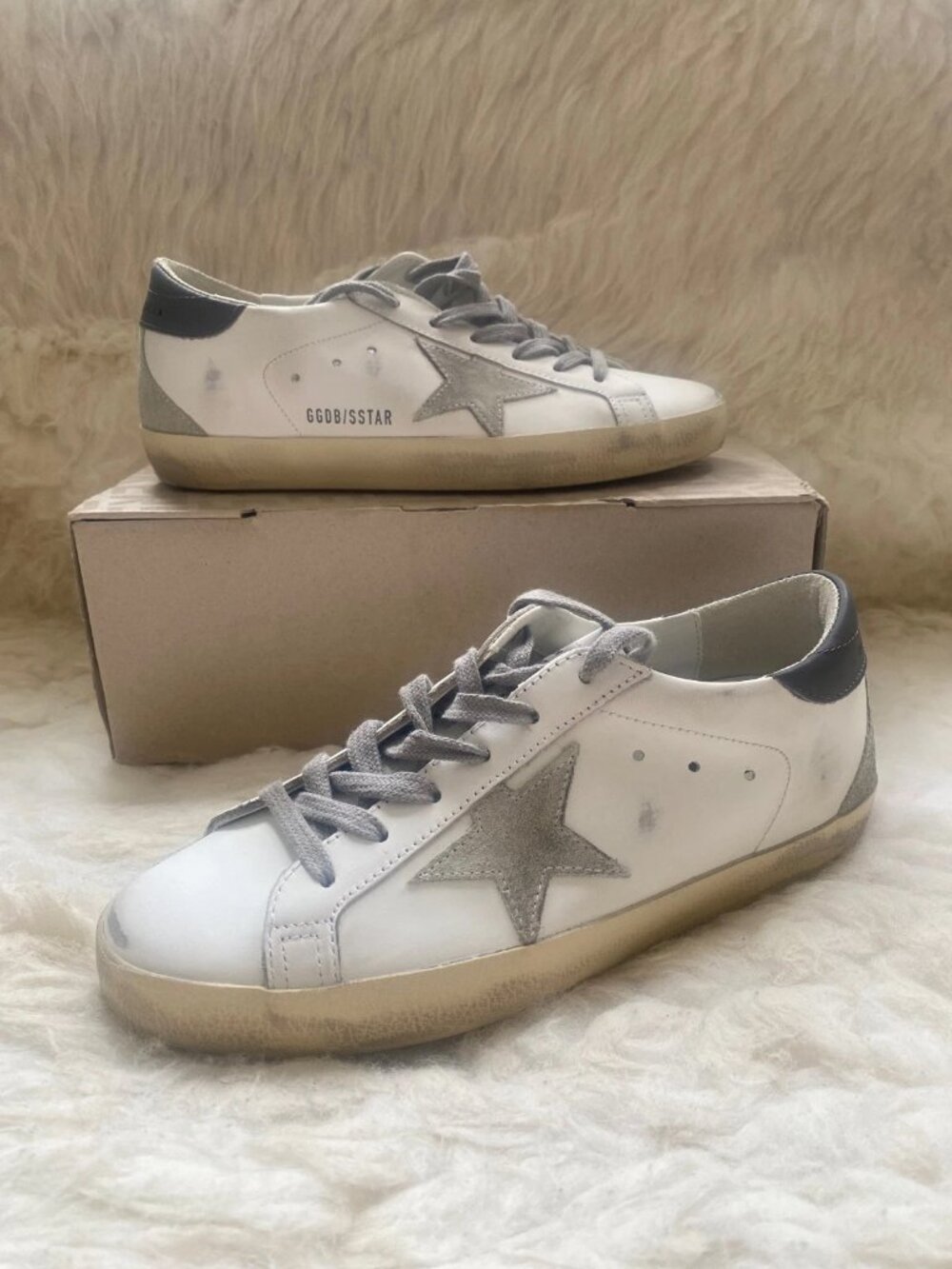 NEW Golden Goose Superstar Classic Sneakers Shoes White/Ice/Dark Gray Size 38, 8
